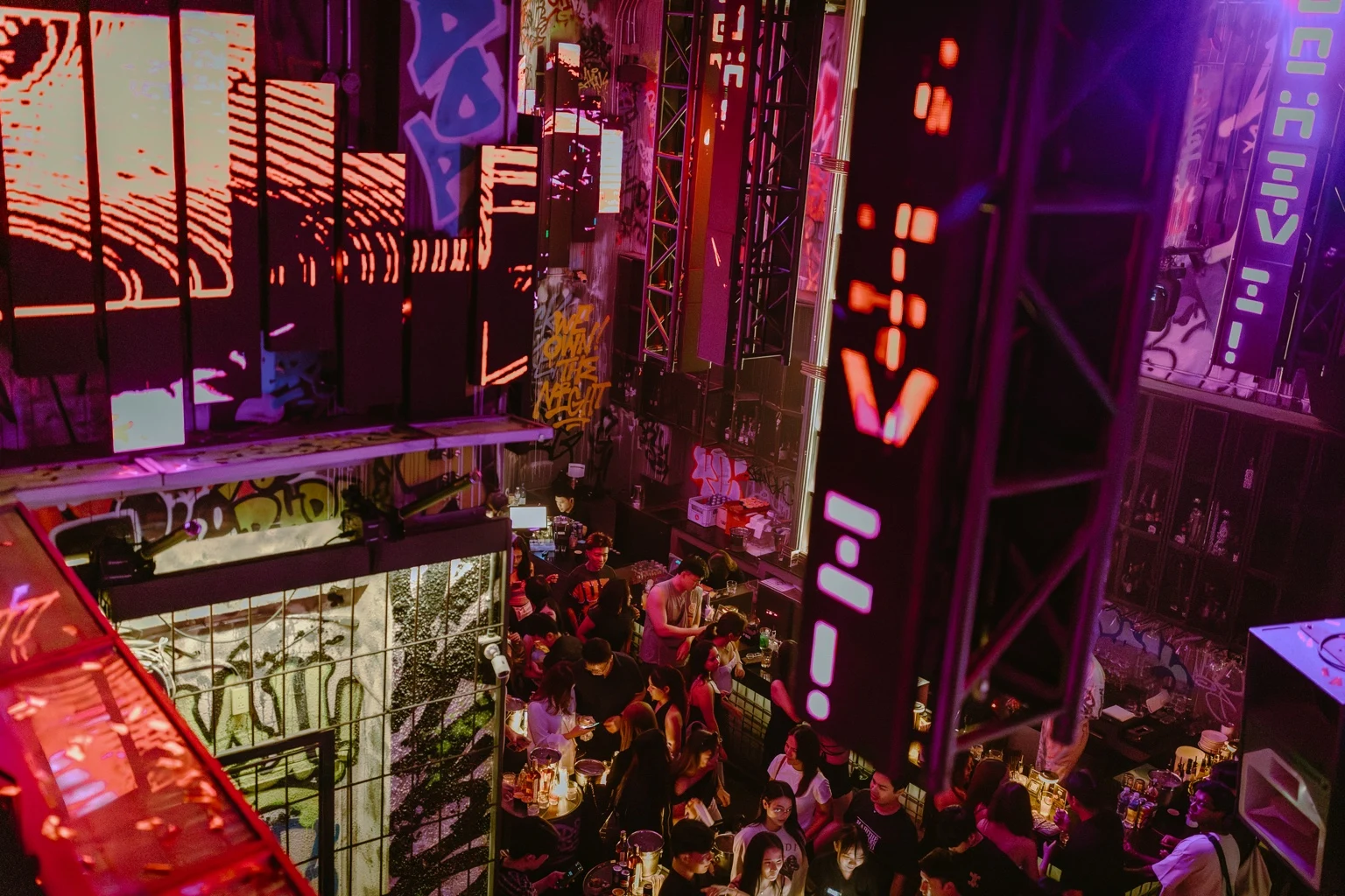 Club crowd viewed from the upper balcony